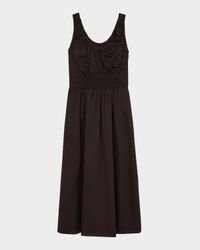 Anouk Embroidered Shirred Cotton Midi Dress