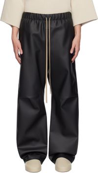 Fear of God Black Rubberized Knee Pleat Wide Leg Track Pants