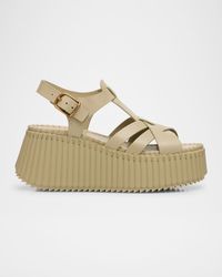 Nama Leather T-Strap Platform Sandals