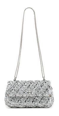 Tory Burch Kira Woven Mini Flap Bag Silver One Size