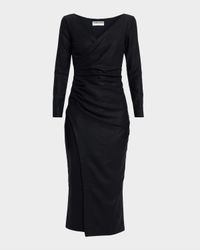 Yono Ruched Shimmer Bodycon Midi Dress