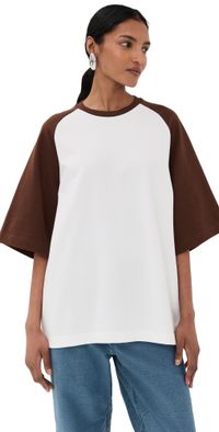 Tibi Perfect Baseball Tee Brown Multi S