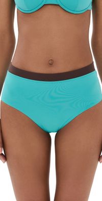 STAUD Devon High Rise Bikini Bottoms Teal/Dark Chocolate L
