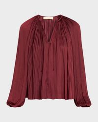 Electra Pleated Satin Peasant Blouse