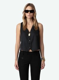 Zadig&voltaire - Gilet de costume Col V en satin - Taille L - Noir
