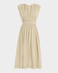 Plunging Gathered Midi Dress
