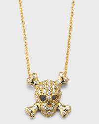 18K Yellow Gold Diamond Skull Necklace