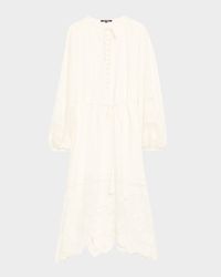 Yelle Pintuck Lace-Inset Linen Midi Dress