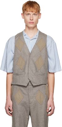 OPEN YY SSENSE Exclusive Brown Diamond Patched Waistcoat