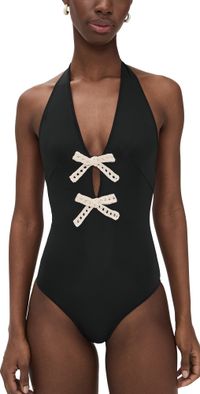 Sea Kendall Crochet Halter One Piece Black L