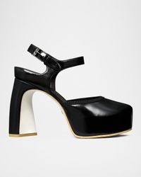 Peep-Toe Leather Platform Sandals
