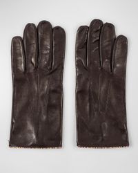 Men's Striped-Piping Leather Gloves