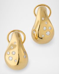 18K Yellow Gold Wide Wave Hoop Earrings with Diamonds