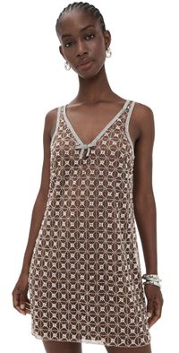 Saylor Jeanetta Beaded Sequin Mini Dress Chocolate S
