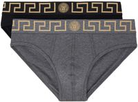 Versace Underwear Two-Pack Black & Gray Greca Border Briefs