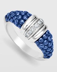 Sterling Silver White Caviar Ceramic Diamond 1-Row Taper Ring