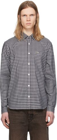 Lacoste Chemise à coupe classique bleu marine et blanc en sergé extensible à motif écossais