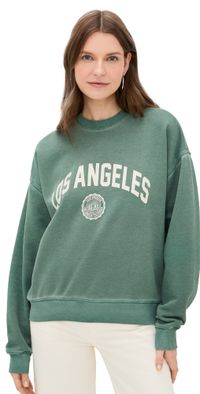 Good American Brushed Fleece Graphic Crew Sweatshirt Los Angeles Washed Fatigue Green001 L