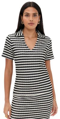 LE BOP Mila Polo Top Black Stripe S