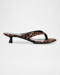 Rio Leopard-Print Nylon Kitten-Heel Thong Sandals
