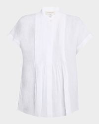Ruched Pintuck Linen Blouse