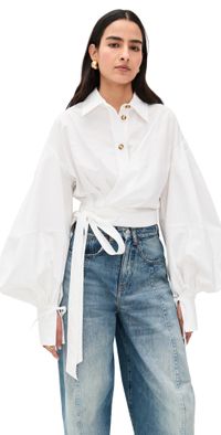 Zimmermann Rebellion Poplin Wrap Blouse Ivory 0