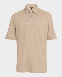 Men's Leather-Trim Pocket Pique Polo Shirt
