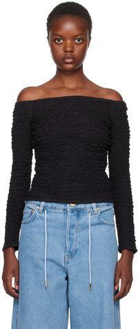 GANNI Black Smocked Blouse