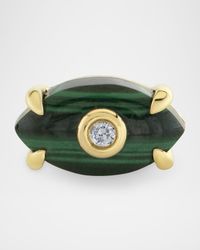 14K Yellow Gold Carved Malachite Evil Eye Diamond Bezel Stud Earring, Single