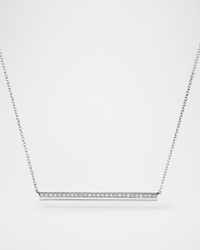 18K White Gold Barre Pave Pendant Necklace