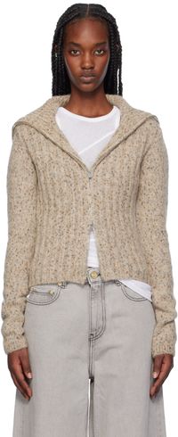 GANNI Beige Highneck Zip Cardigan