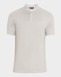 Men's Cotton Stripe Nehru-Collar Polo Shirt