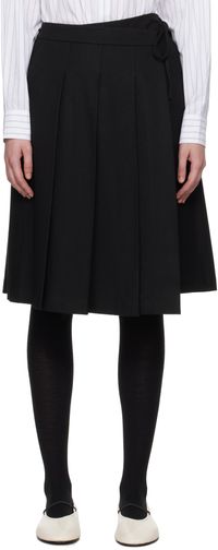 Dunst Black Ribboned Wide Pleats Midi Skirt