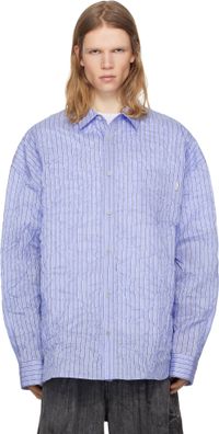 Juun.J Blue Crinkled Stripe Shirt
