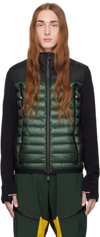 Moncler Grenoble Blouson noir et vert rembourré en duvet à panneaux