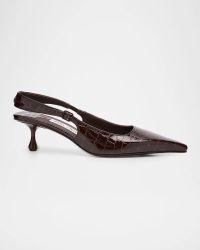 50mm Amel Shiny Croc-Embossed Leather Slingback Pumps