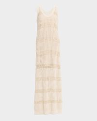 Striped Pailette Open-Knit Sleeveless Maxi Dress