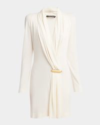 V-Neck Draped Mini Dress with Buckle Detail