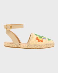Bribri Raffia Flower Flat Espadrille Sandals