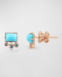 14K Rose Gold Geometric Turquoise Stud Earring with Diamonds, Single