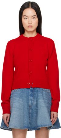 AMI Paris Red Wool Knit Ami de Coeur Crewneck Cardigan