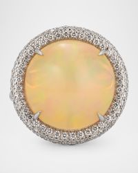 18K White Gold Opal and Diamond Ring, Size 6