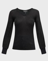 Ribbed V-Neck Shimmer Blouse