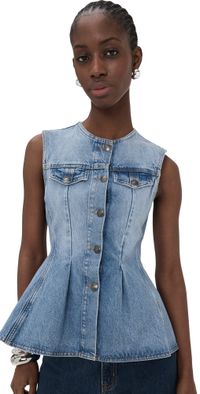 ROTATE Flared Denim Top Hydrangea (Blue) 38