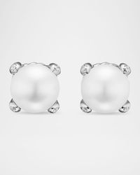 Pearl Classics Stud Earrings with Diamonds in Silver, 6.6mm