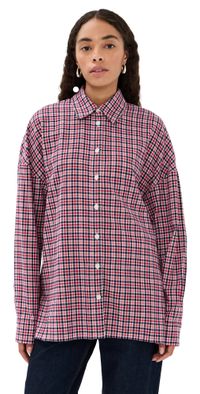 Tibi Flannel Menswear Shirting Oversized Shirt Red Multi M