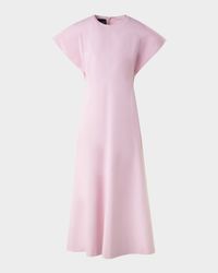 Slit-Sleeve Denim Stretch A-Line Midi Dress