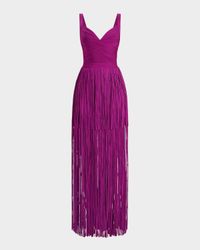 Blanca Tiered Fringe Sleeveless Gown