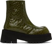 Marni Green Croc-Embossed Platform Ankle Boots