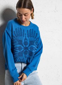 Leon & Harper - Sweat ample col rond brodé en coton bio mélangé - Taille L - Bleu